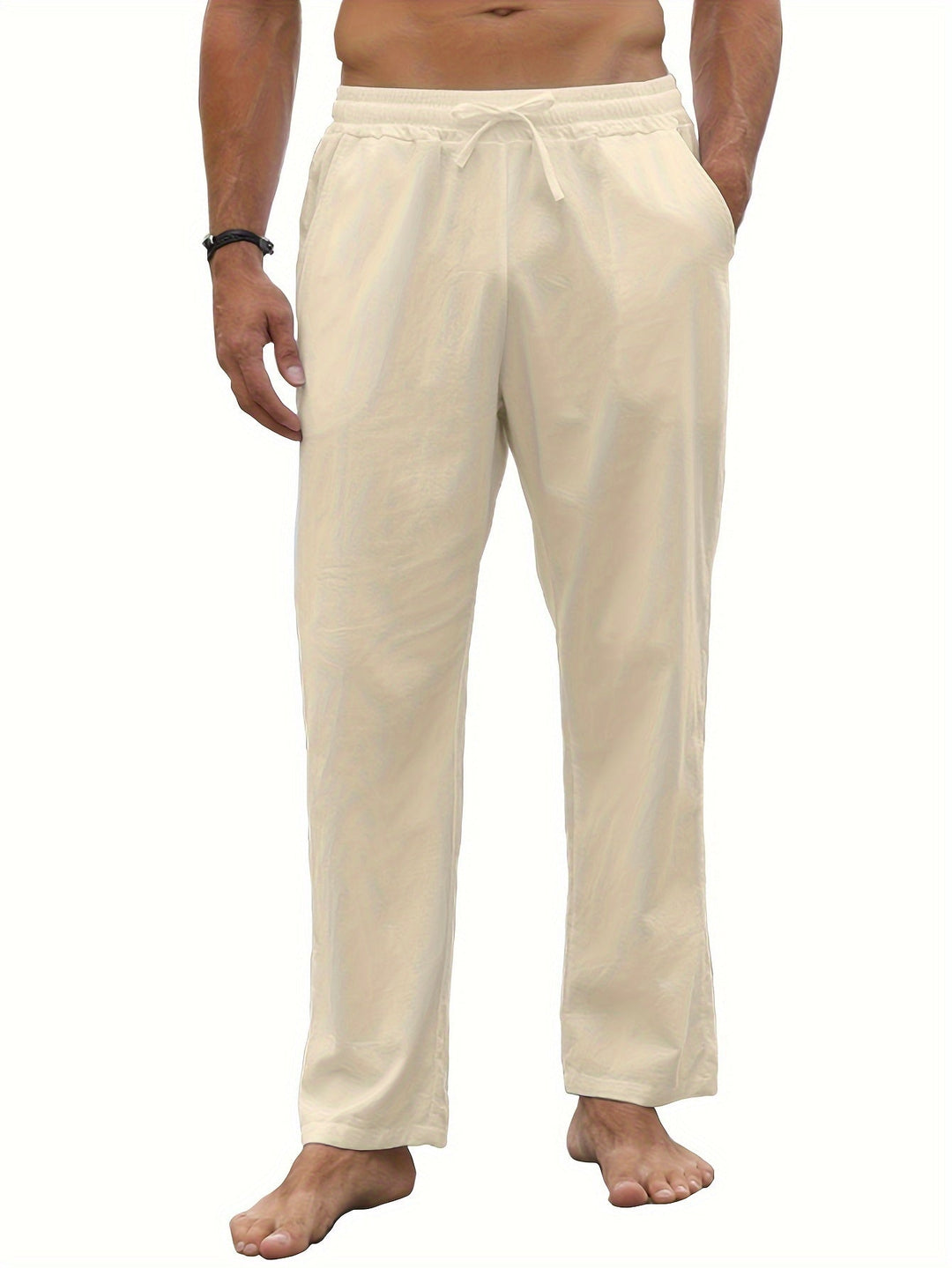 Levoire | Pantalons Décontractés Pour Hommes En Coton Et Lin Couleur kaki