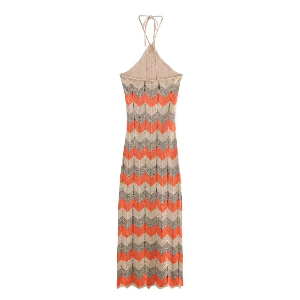Levoire | Robe Maxi Tricot Avec Motif Zigzag Et Col Montant