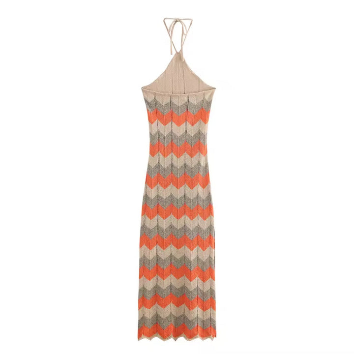 Levoire | Robe Maxi Tricot Avec Motif Zigzag Et Col Montant