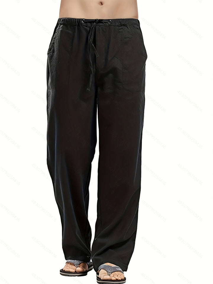 Levoire | Pantalons Pour Hommes En Mélange De Coton Et De Lin Avec Une Taille Élastique Décontractée Noir