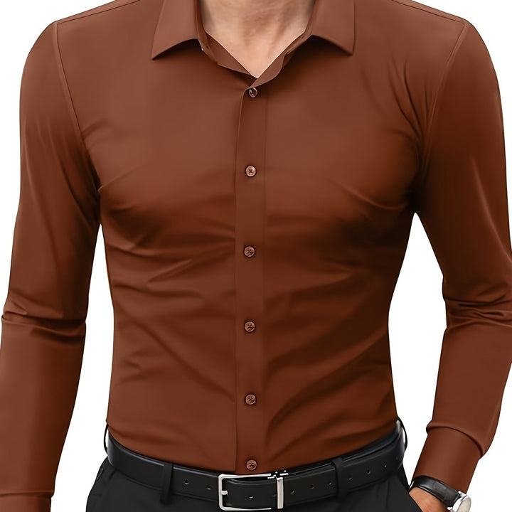 Levoire | Slim Fit Stretch Chemise Homme Boutonnée Marron foncé