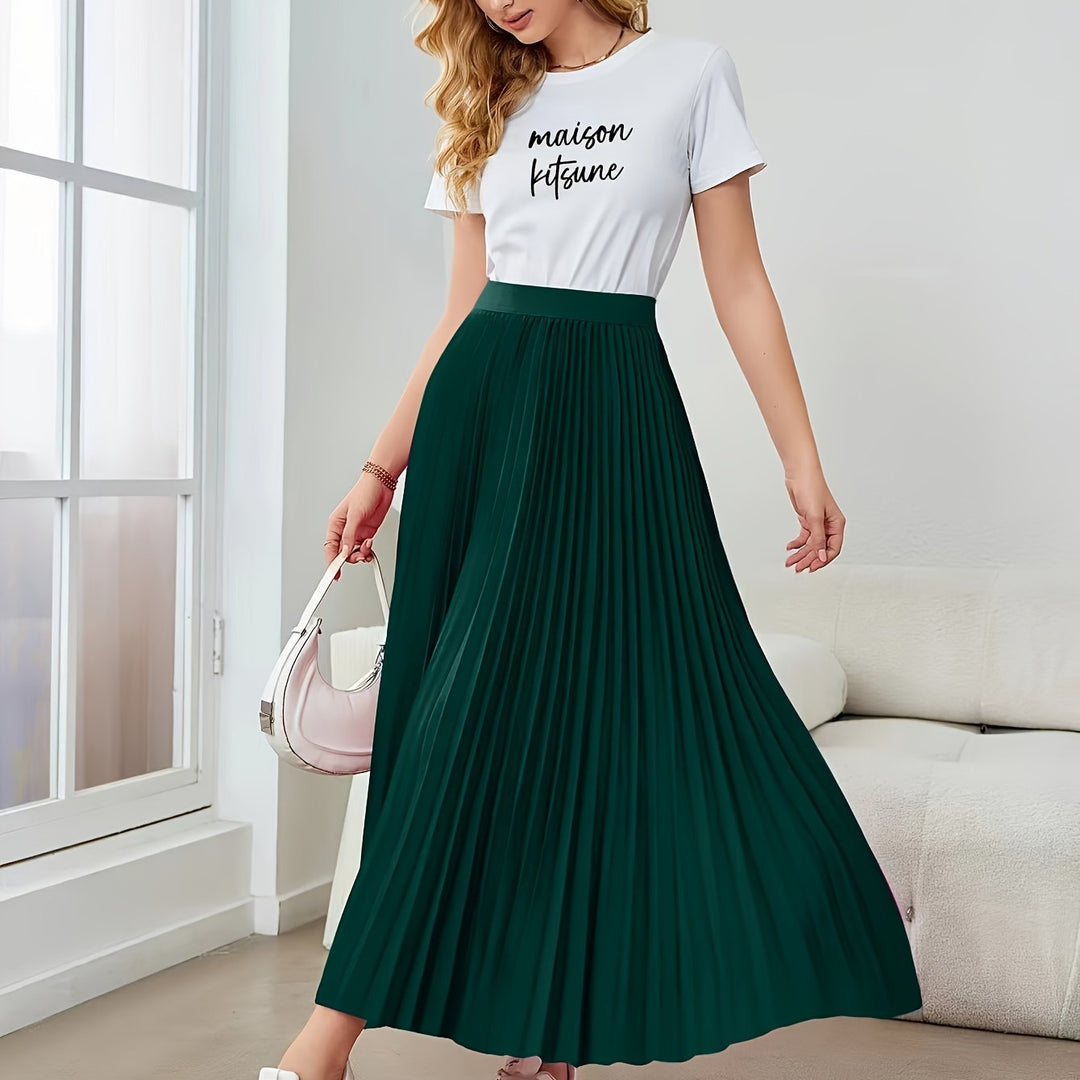 Levoire | Jupe Mi-Longue À Volant Monochrome Avec Taille Élastique Vert foncé