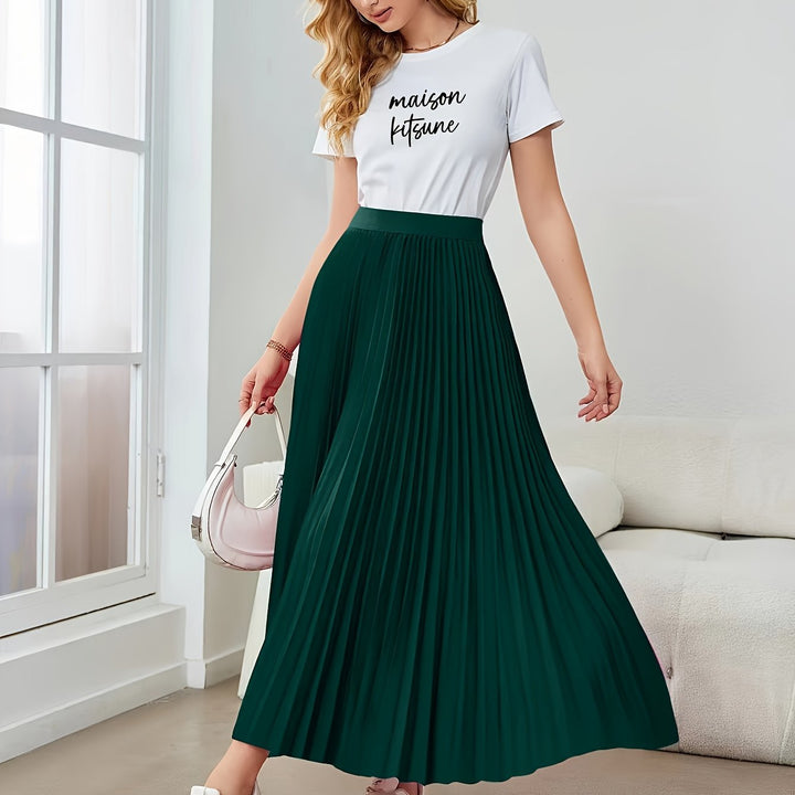 Levoire | Jupe Mi-Longue À Volant Monochrome Avec Taille Élastique Vert foncé