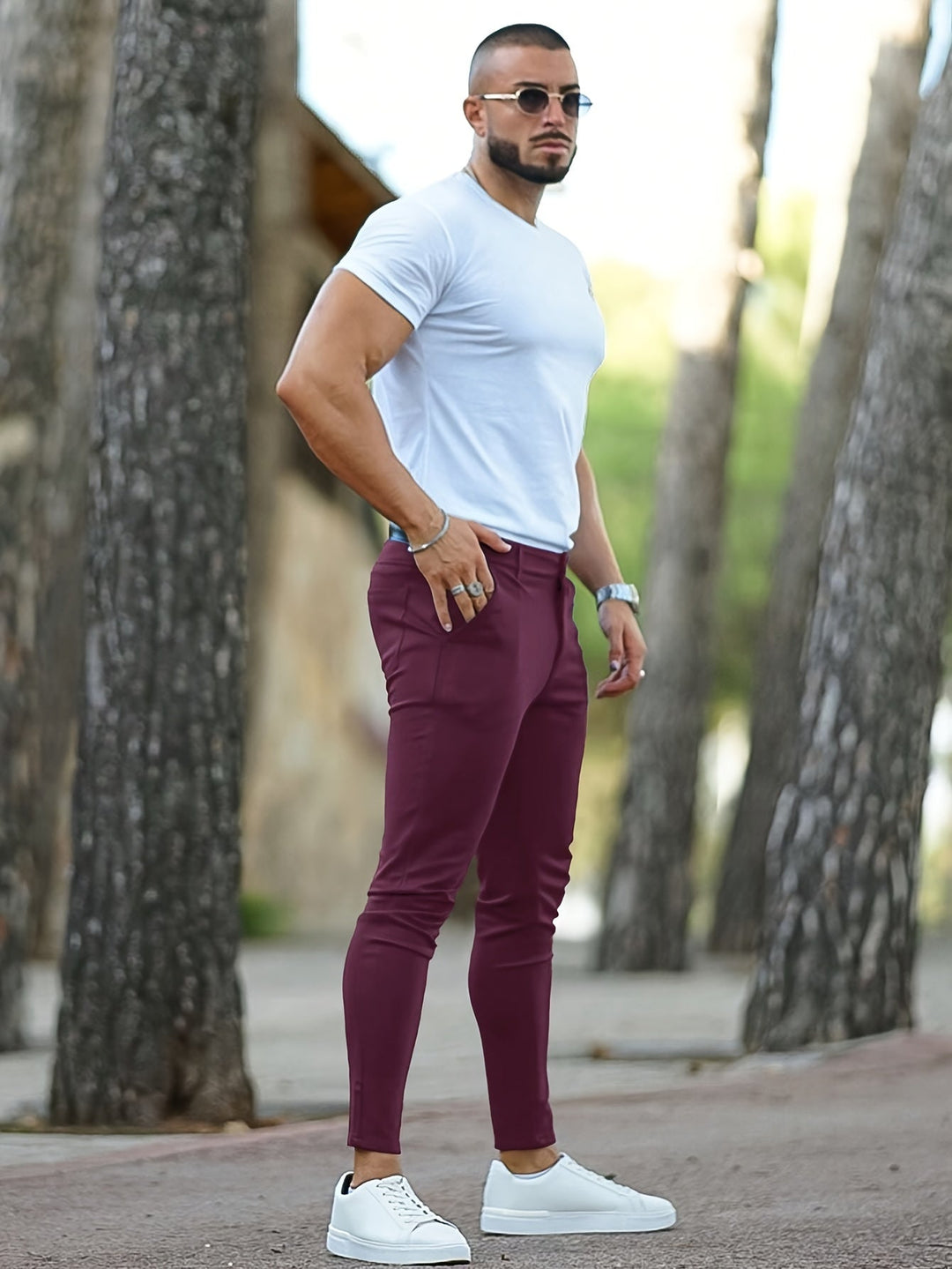 Levoire | Pantalons Chino Stretch À Conception Unie Couleur rouge