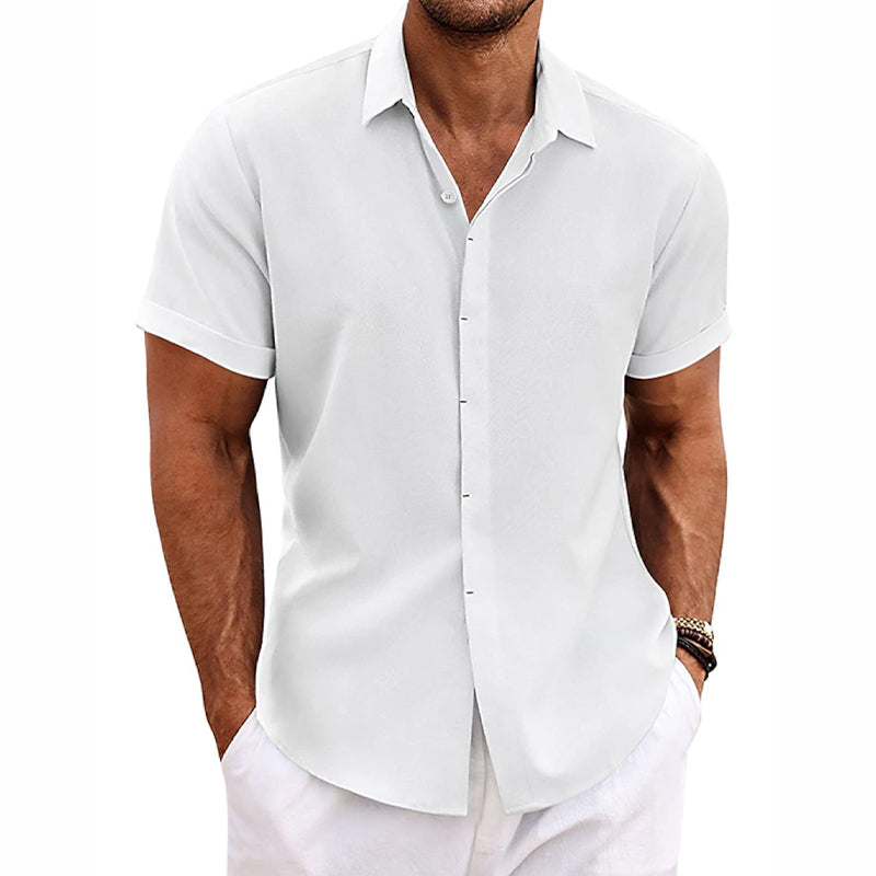 Levoire | Coton Lin Chemise À Manches Courtes Blanc