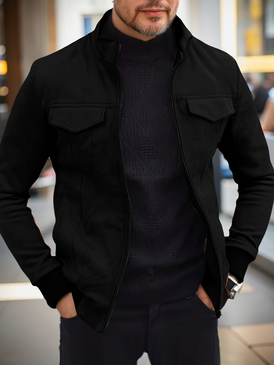 Levoire | Veste Zippée À Col Montant Long À Manches Longues Noir