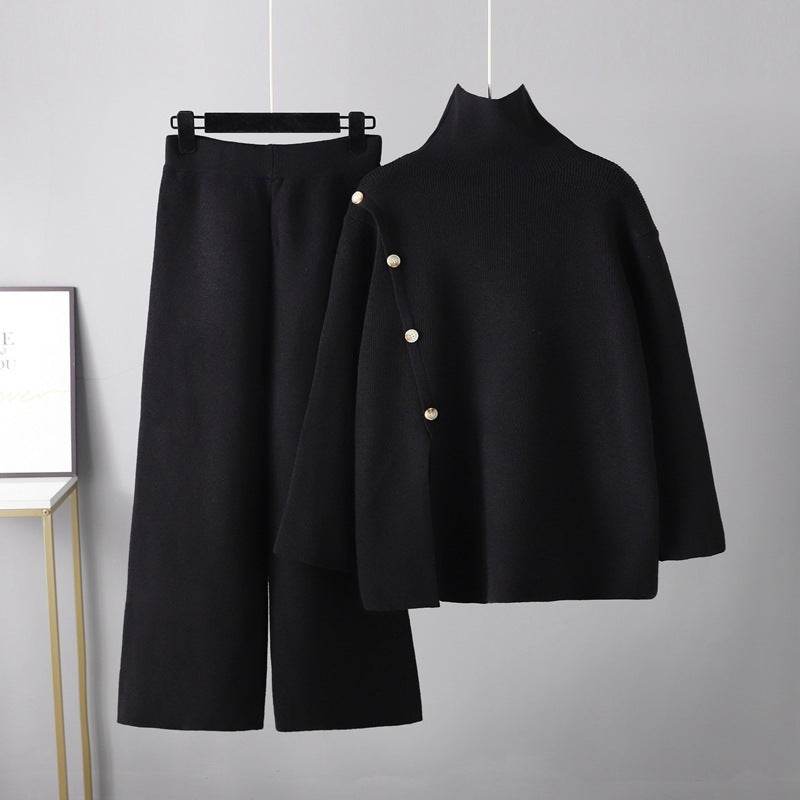 Levoire | Pull À Col Ronde Et Pantalons En Tricot Amples Noir Une taille 1