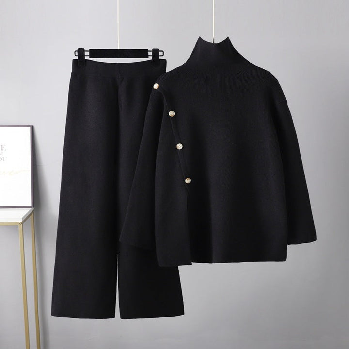 Levoire | Pull À Col Ronde Et Pantalons En Tricot Amples Noir Une taille 1
