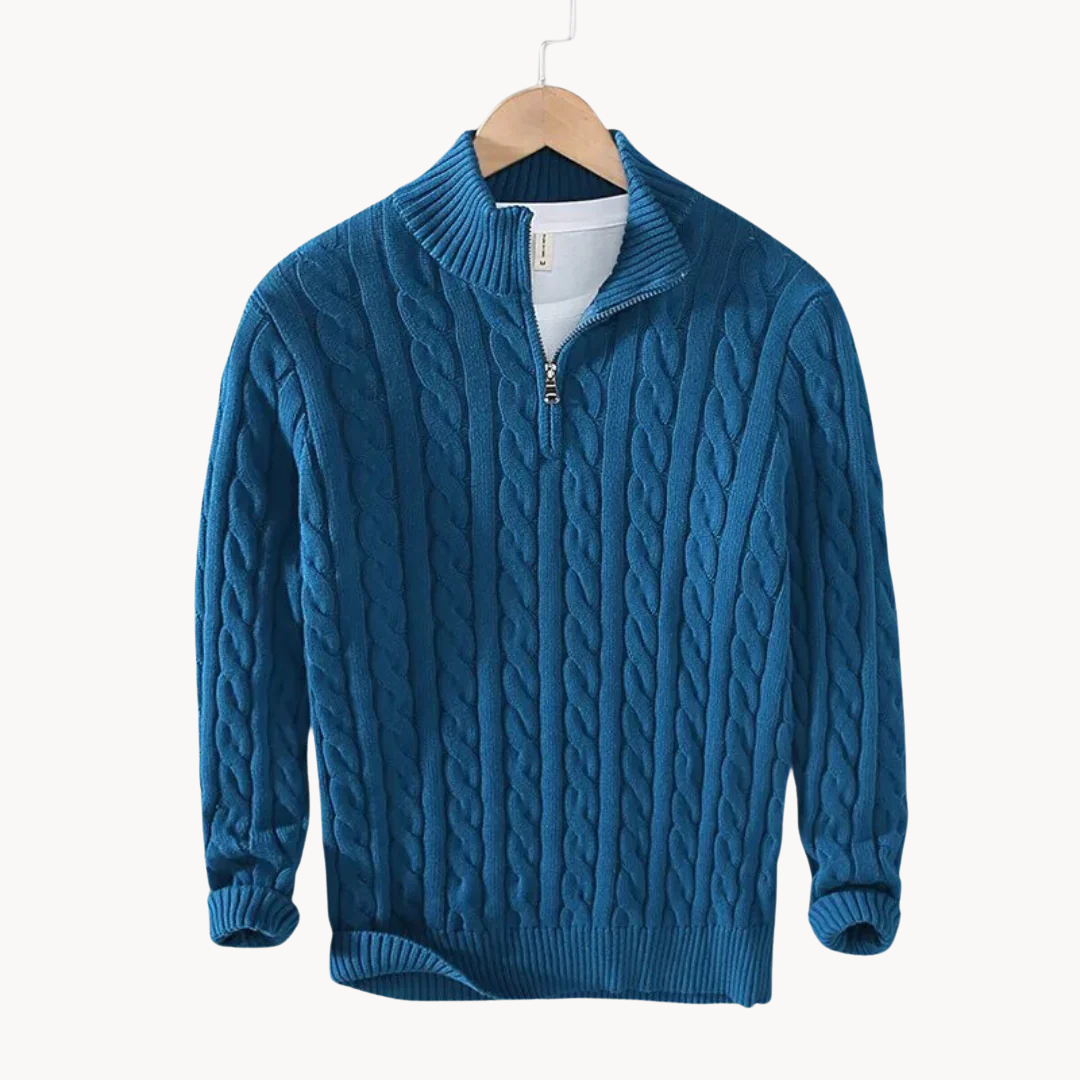 Levoire | Motif de lit pull en laine avec fermeture éclair Bleu
