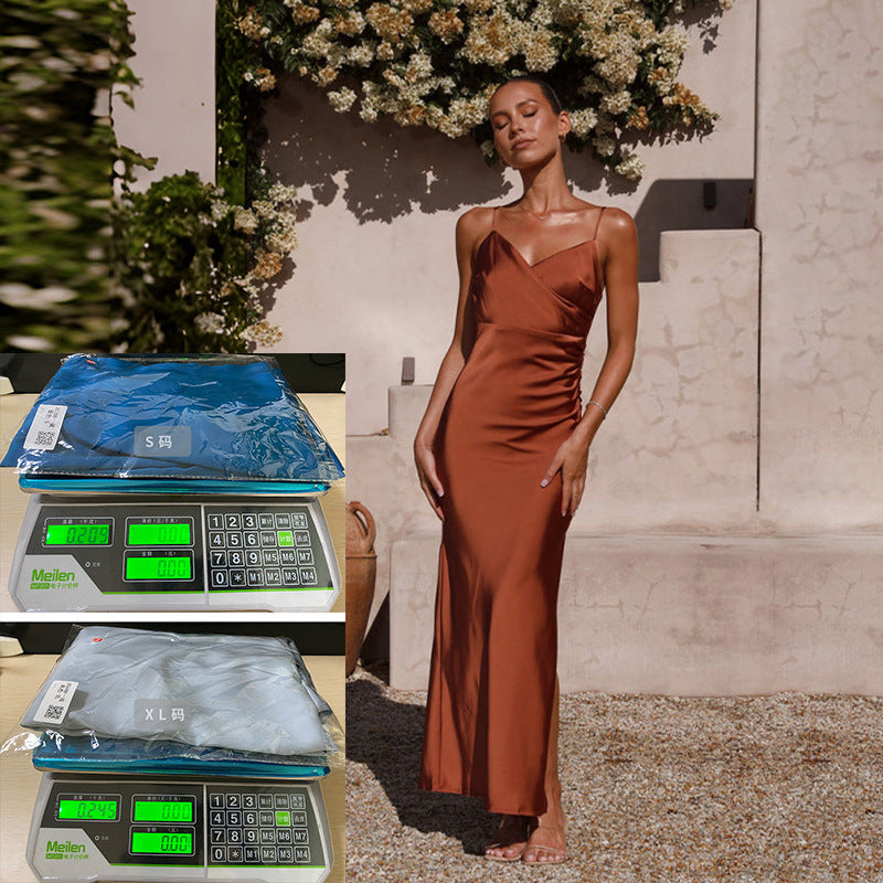 Levoire | Robe de femme spaghetti sans manches fendue Brun