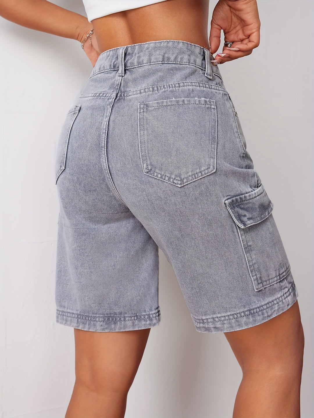 Levoire | Pantalons Cargo En Denim Gris Élégants À Taille Haute