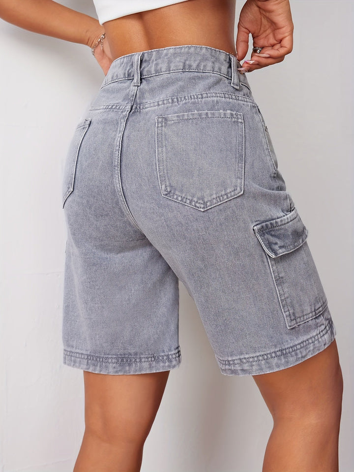 Levoire | Pantalons Cargo En Denim Gris Élégants À Taille Haute