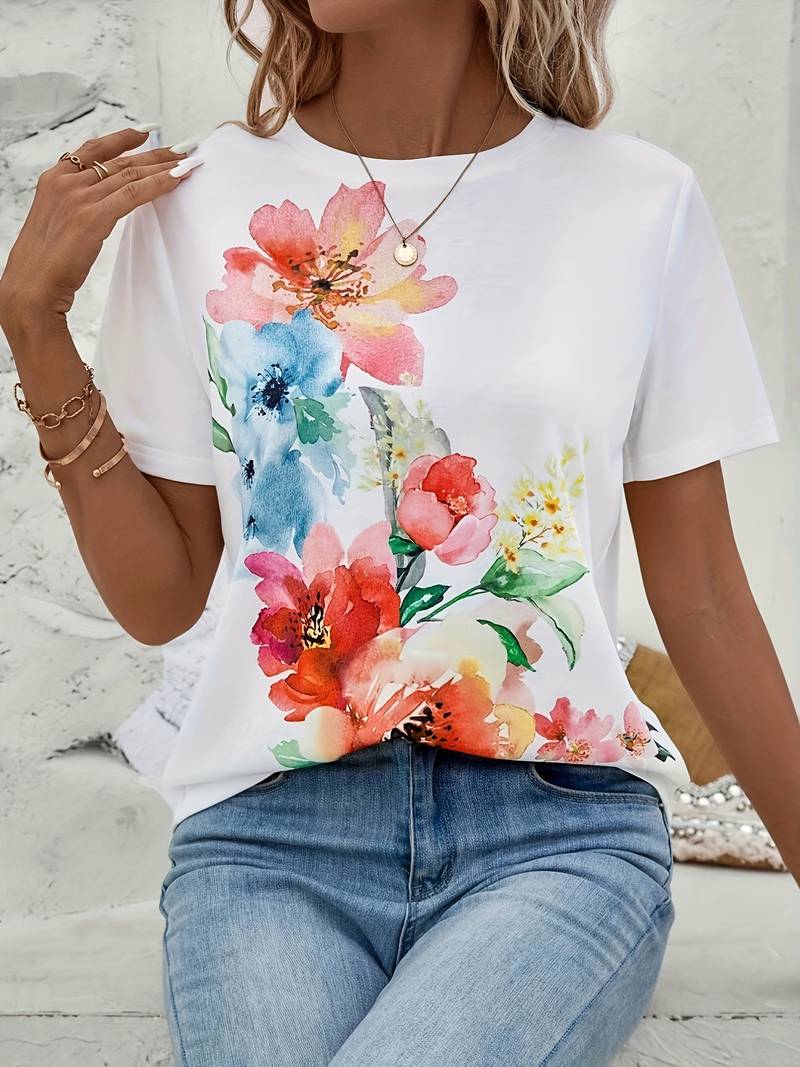 Levoire | T-Shirt Avec Imprimé Floral Et Col Rond Blanc