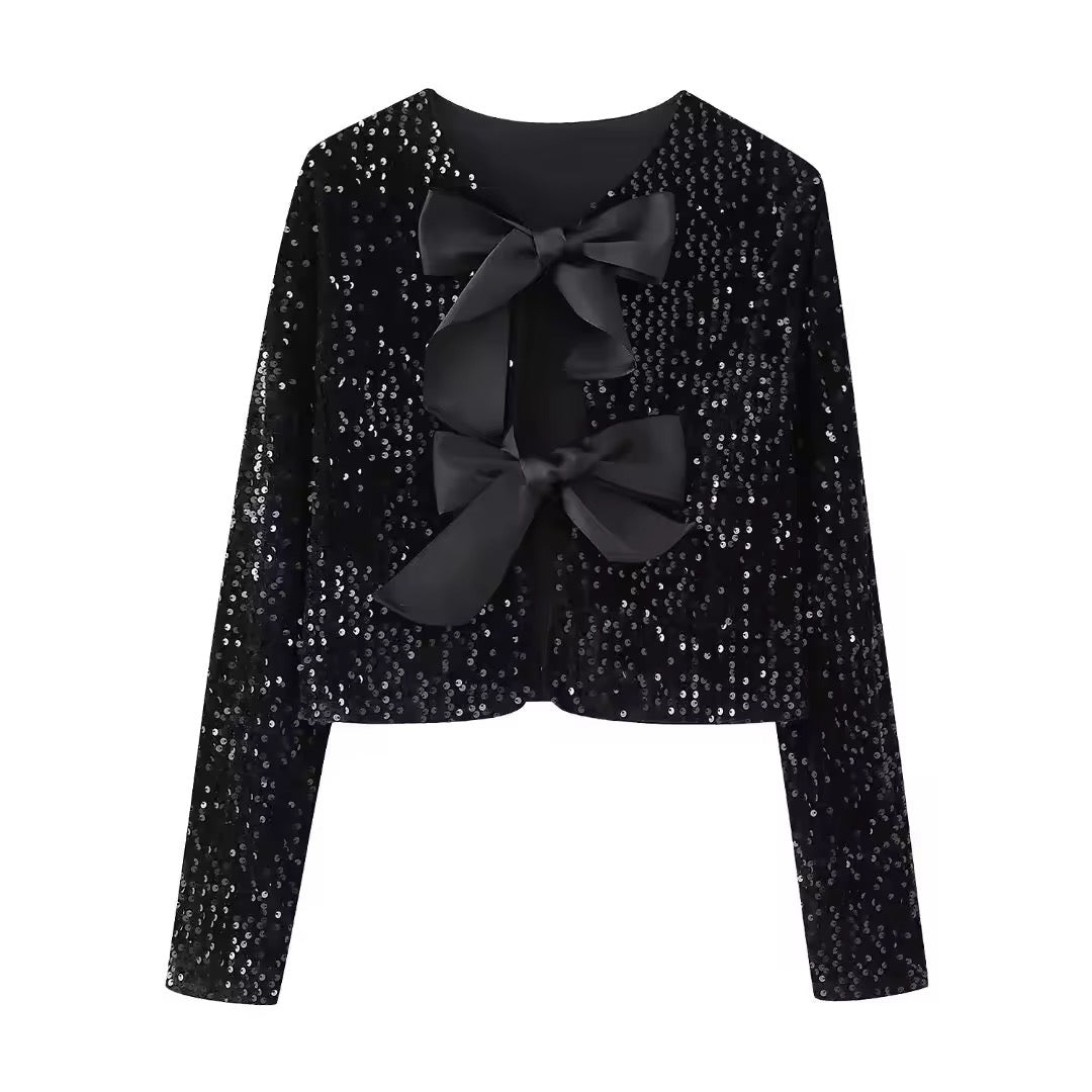 Levoire | Veste À Paillettes Avec Détails En Nœud Noir