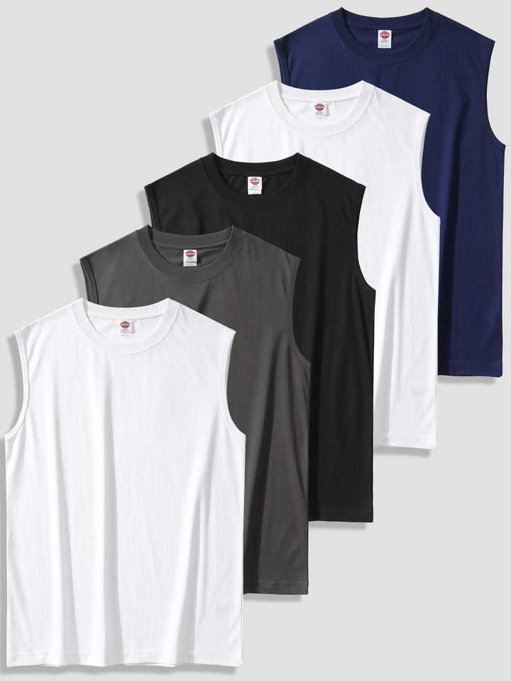 Levoire | Haut À 100% Coton Pour Homme Uni Blanc+Gris foncé+Noir+Blanc+Bleu marine