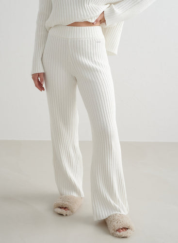 Levoire | Manteau Blanc Cassé Pantalon En Tricot Côtelé