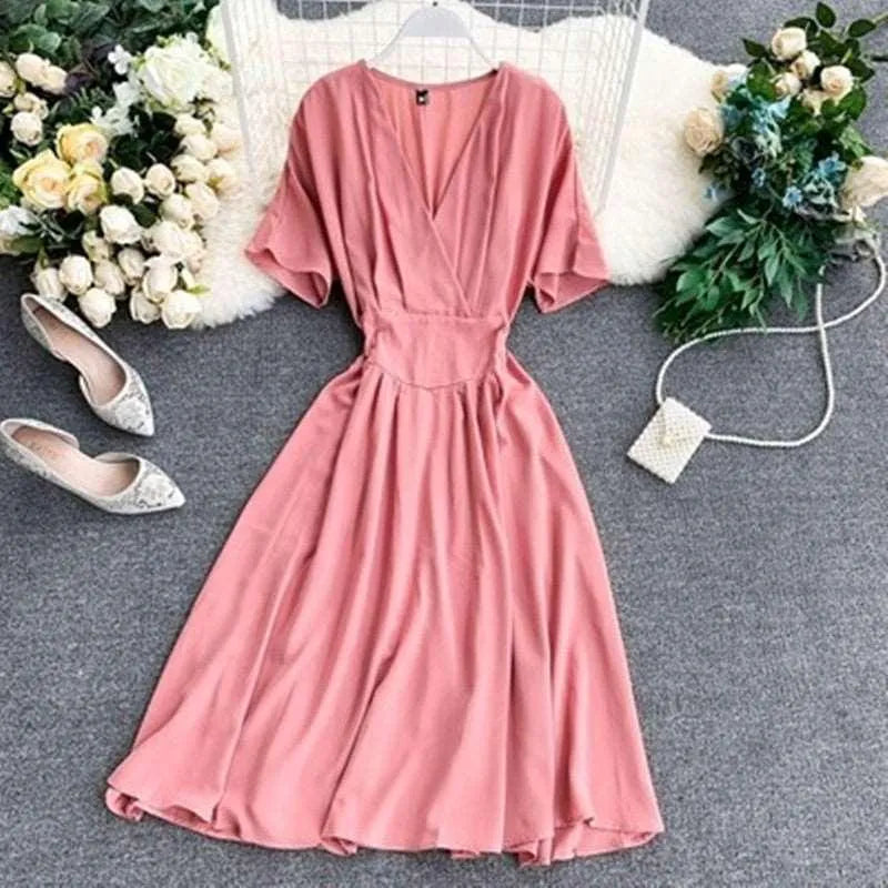 Levoire | Robe unie à encolure en V Rosa Une taille