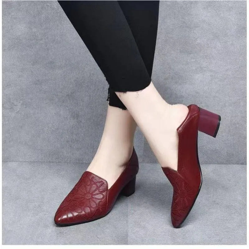Levoire | Belles chaussures en dentelle à talons moyens Rouge vin