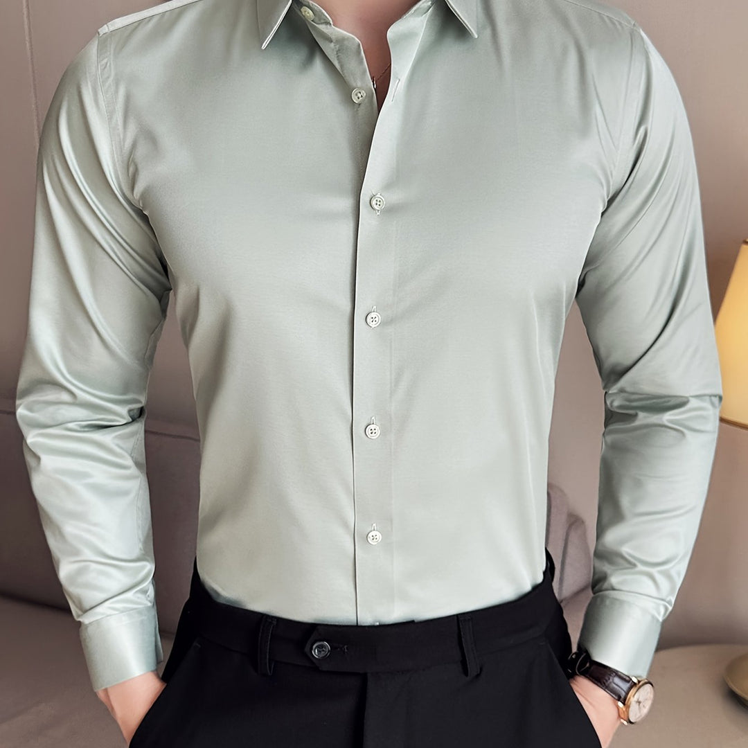 Levoire | Classique Uni Manches Longues Chemise Herneet vert frais