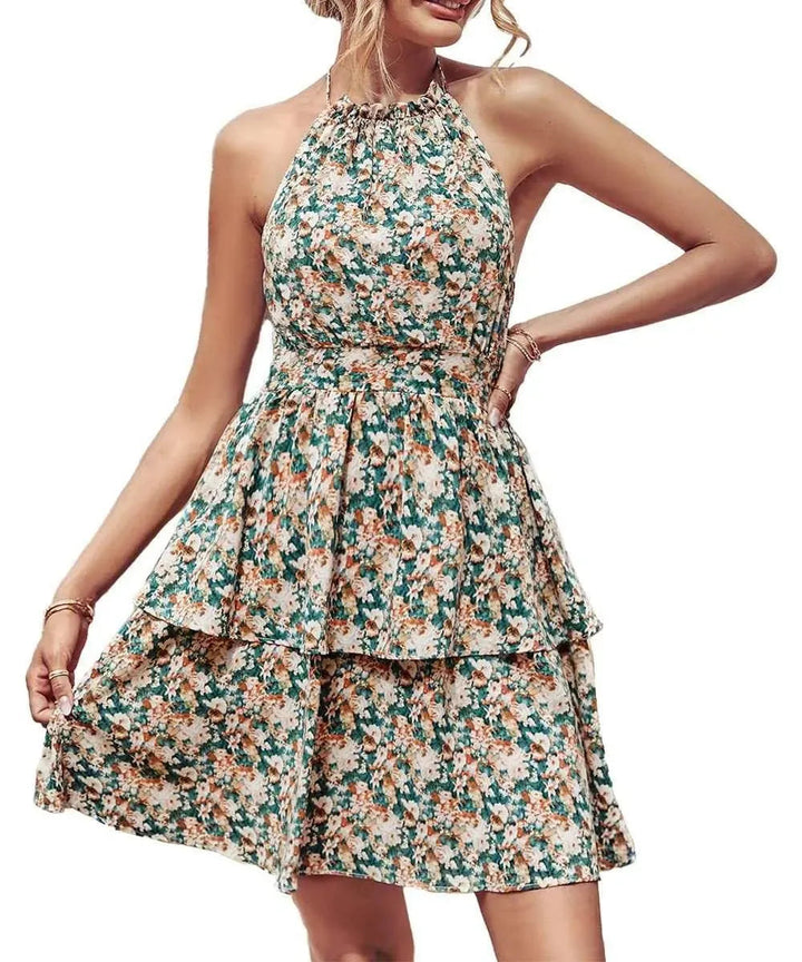 Levoire | Robe trapèze pour femmes avec volants sans dos Abricot vert