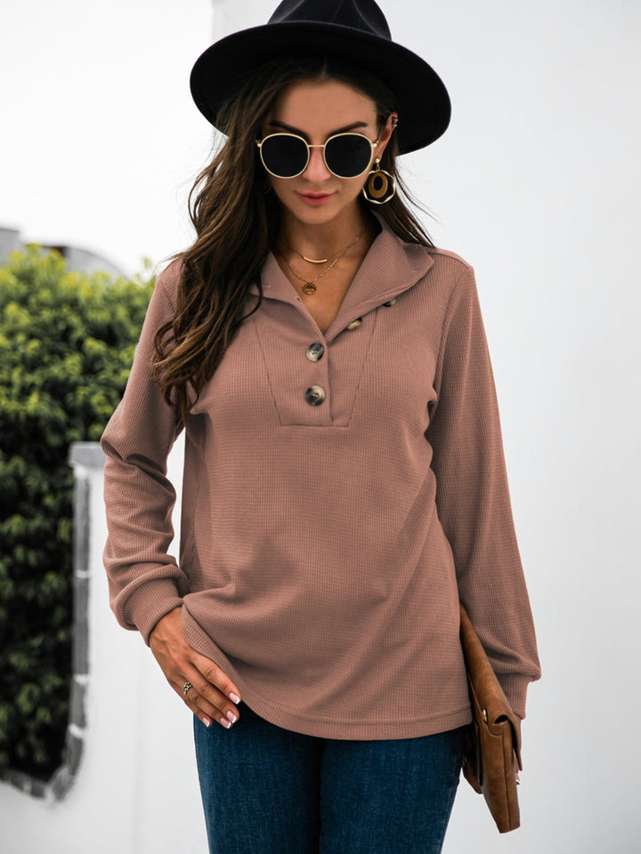 Levoire | Demi-bouton T-shirt à manches longues Poussière Rose Clair