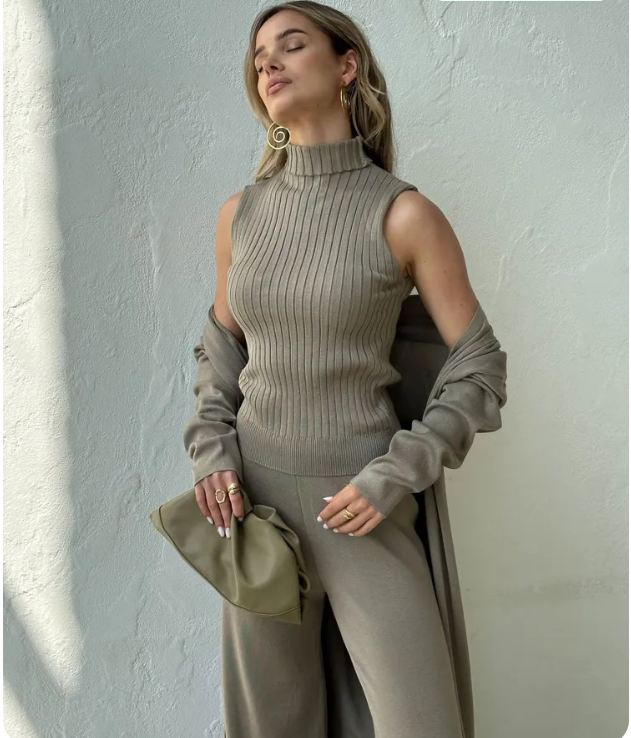Levoire | Ensemble Tricot De 3 Pièces - Pull, Pantalon Ample, Cardigan