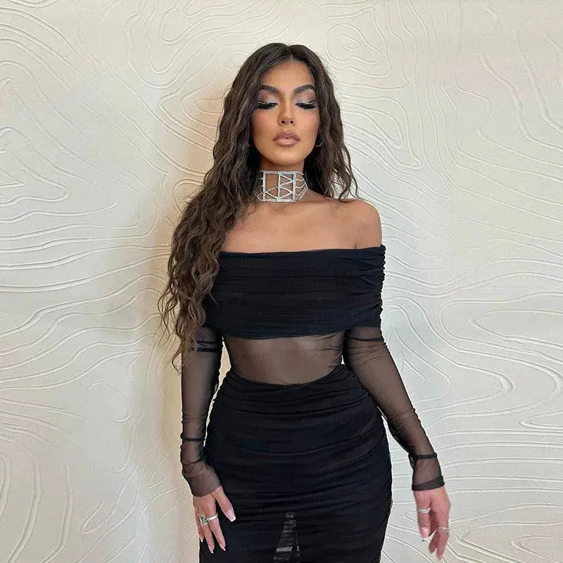 Levoire | Robe en filet noir transparente pour femmes