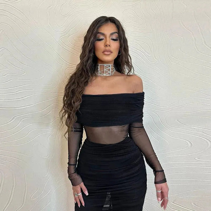Levoire | Robe en filet noir transparente pour femmes