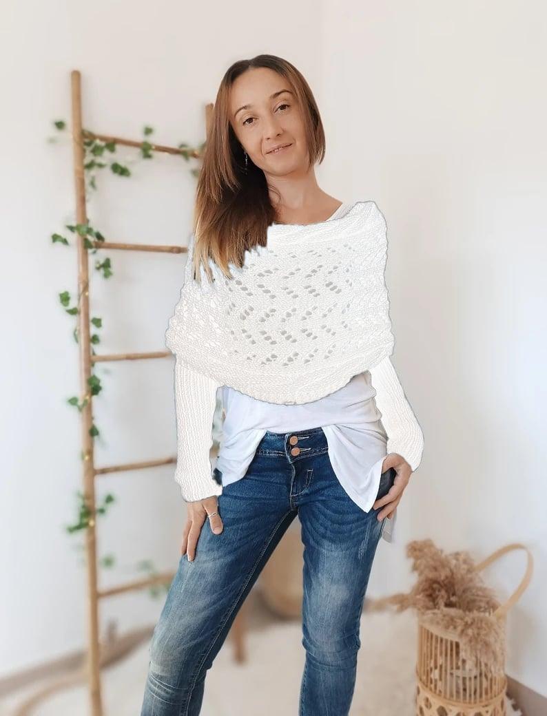 Levoire | Manteau En Tricot Chaud À Épaule Pour Femmes Blanc