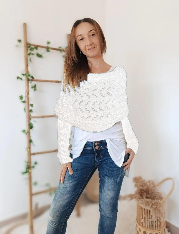 Levoire | Manteau En Tricot Chaud À Épaule Pour Femmes Blanc