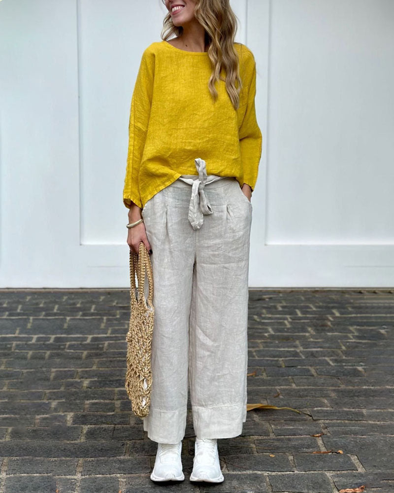 Levoire | Haut Élégant Et Pantalon Ample Jaune