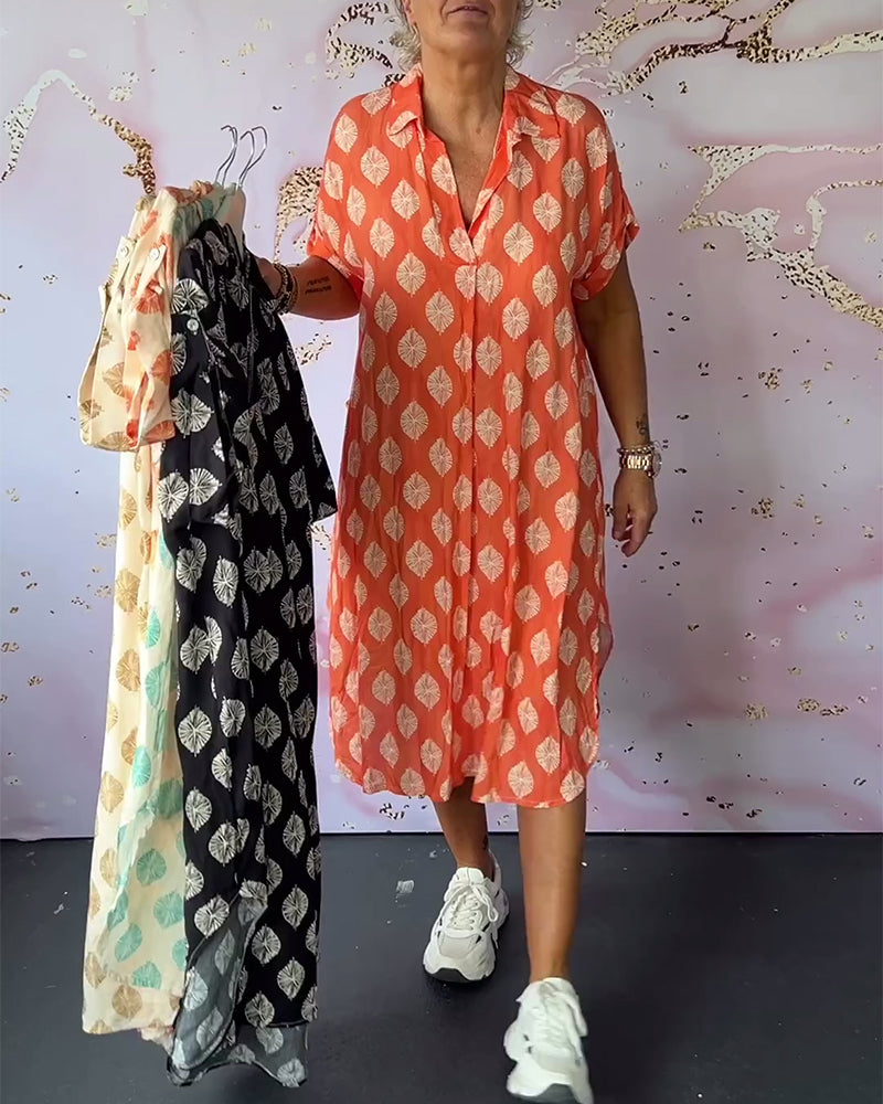 Levoire | Robe Décontractée À Décolleté En V Avec Imprimé Et Manches Courtes Orange