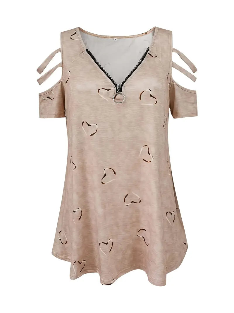 Levoire | T-Shirt Manches Courtes Motif Cœur Décolleté V