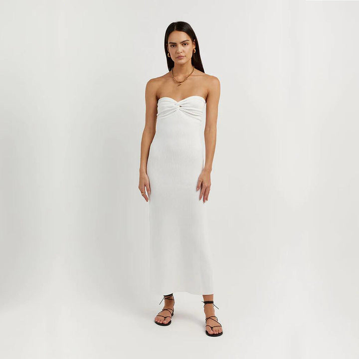 Levoire | Robe Longue Sans Bretelles En Maille Blanc