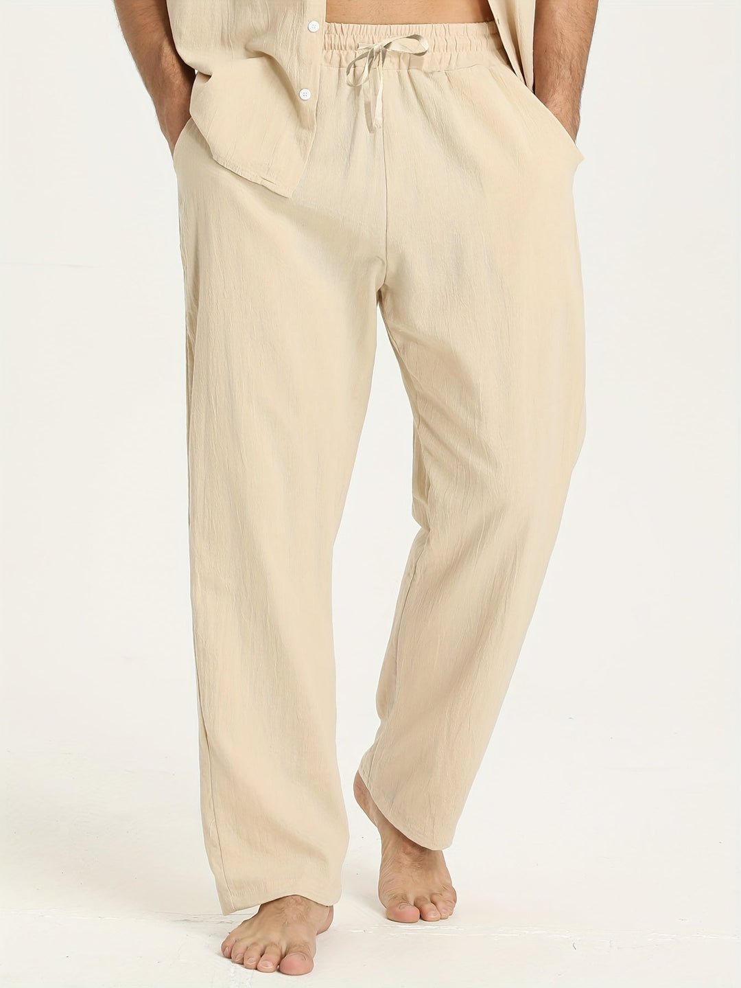 Levoire | Pantalons En Coton Pour Hommes Avec Cordon Et Poches Couleur kaki