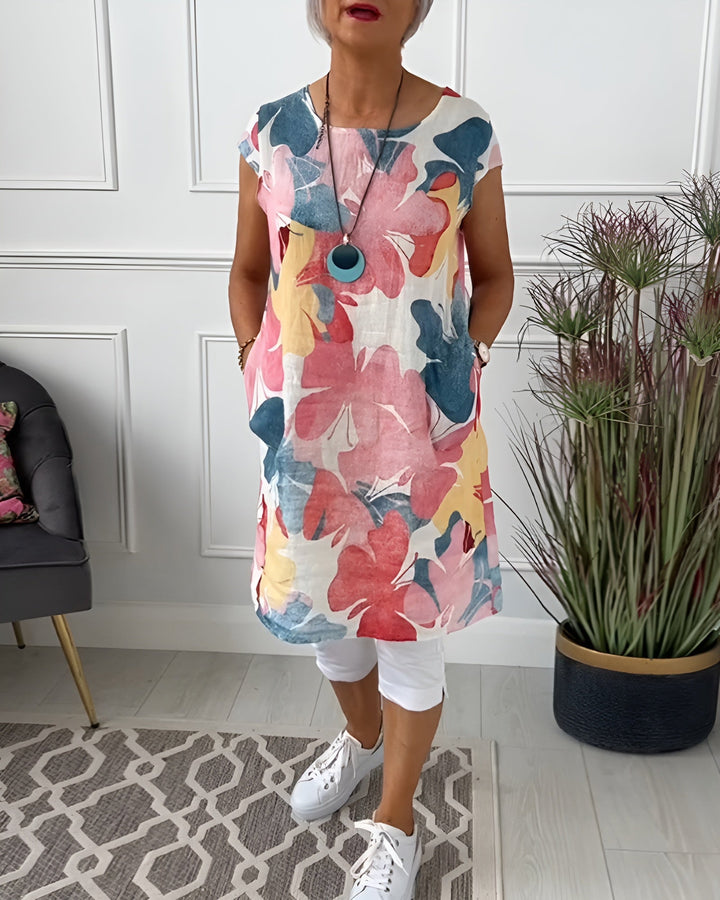 Levoire | Robe De Loisir Pour Femmes Avec Des Fleurs Rot