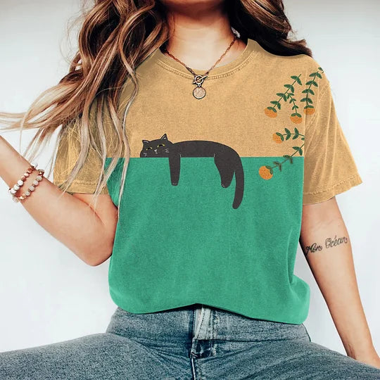 Levoire | T-Shirt Graphique Pour Chats Bicolore Pour Femmes Vert
