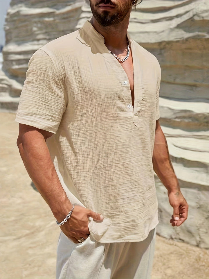 Levoire | Chemise Henley En Coton Pour Hommes À Manches Courtes Abricot