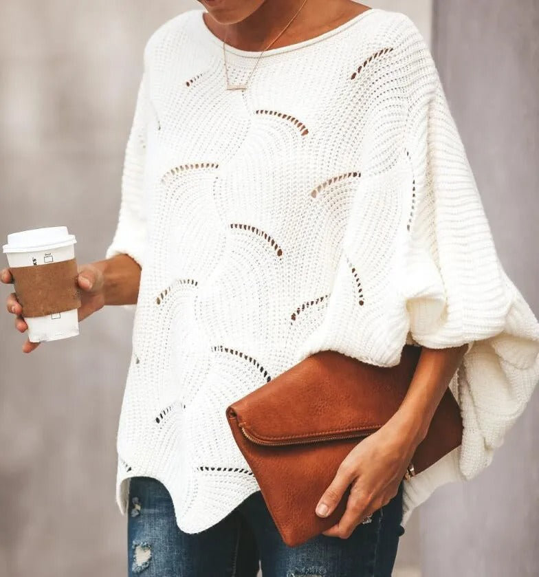 Levoire | Pull Long À Manches Crochet Blanc