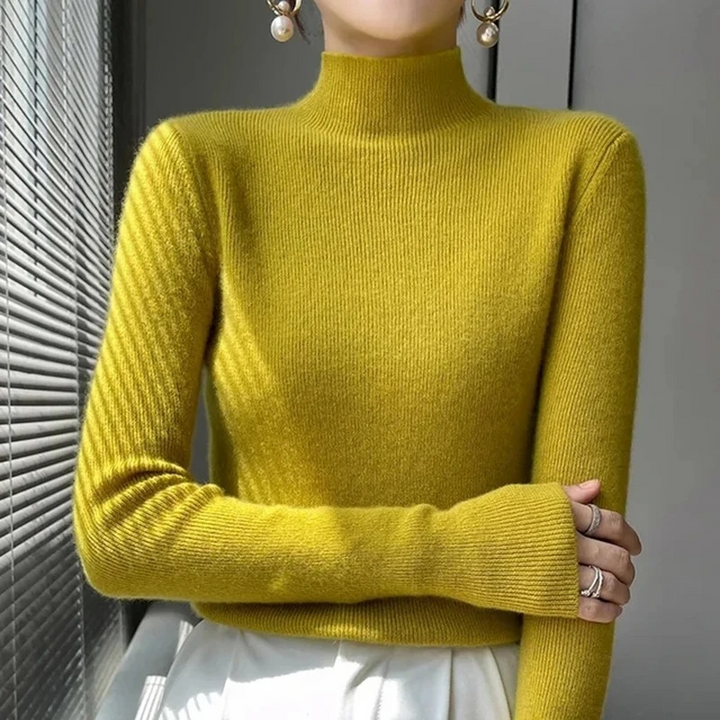 Levoire | Femme Haut Col Roulé Ribbitty Pull Doux Et Élégant Haut Col Roulé Femme Jaune