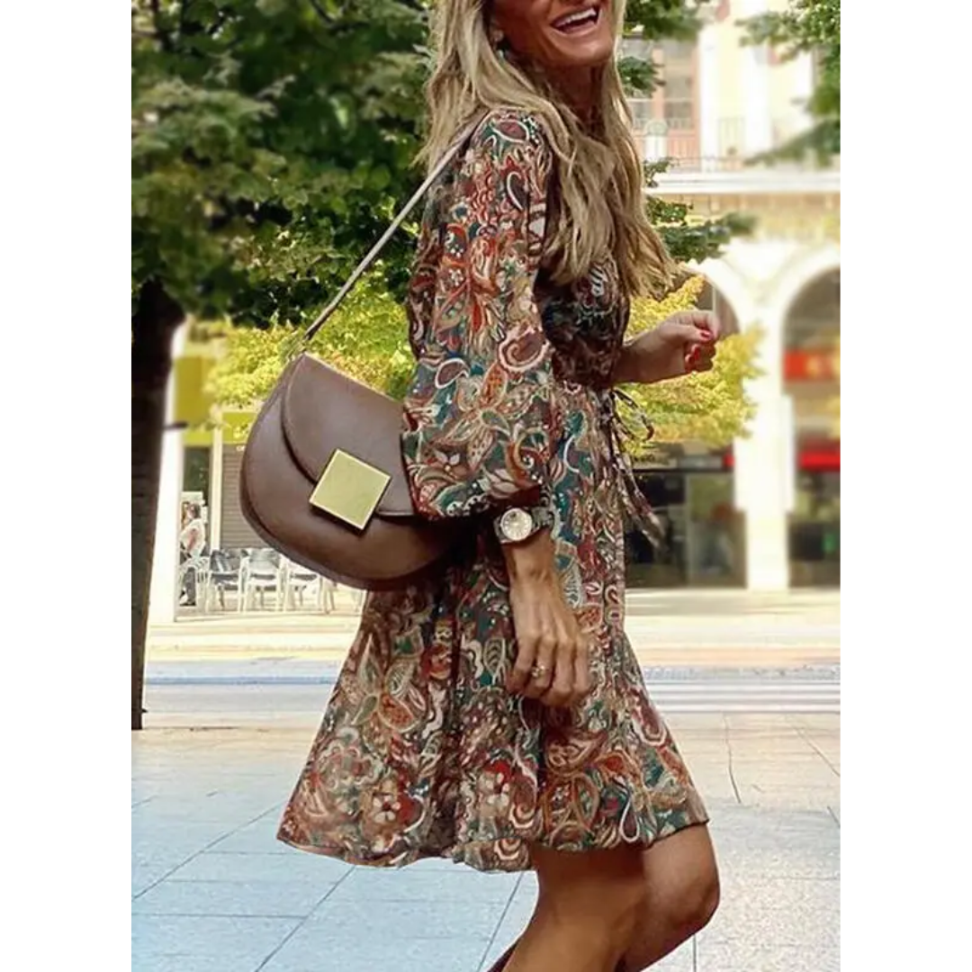 Levoire | Robe mini été à manches longues bohème pour femmes