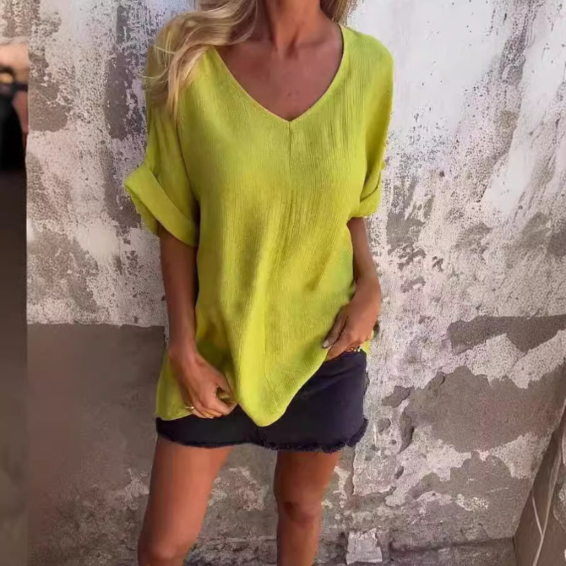 Levoire | T-shirt femme à encolure en V T-shirt femme confortable Haut Jaune