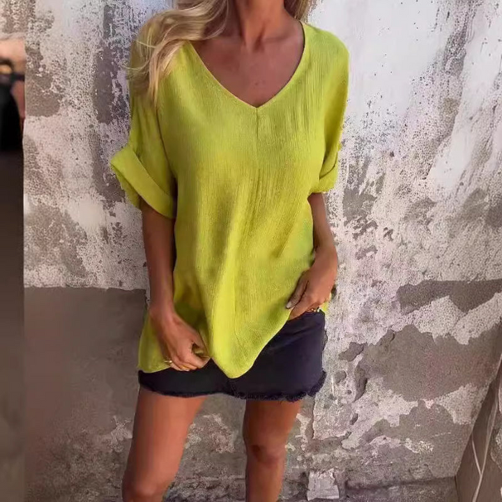 Levoire | T-shirt femme à encolure en V T-shirt femme confortable Haut Jaune