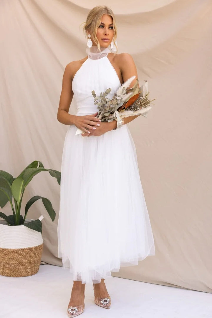 Levoire | Robe Midi En Tulle À Dos Nu Blanc