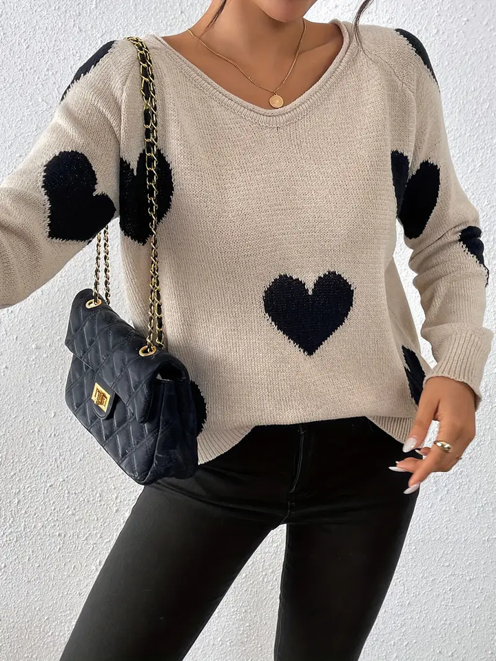 Levoire | Pull À Col En V Pour Femmes Avec Motif En Forme De Cœur