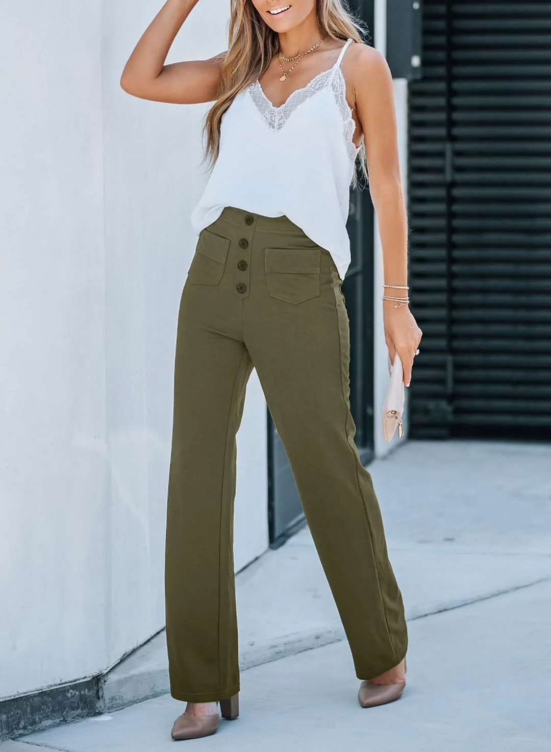 Levoire | Pantalon large taille haute pour un confort décontracté pour femmes Vert