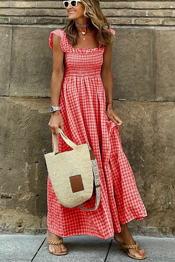 Levoire | Robe D'Été À Carreaux Élégante Rot