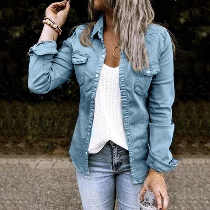 Levoire | Veste En Denim Avec Poches Poitrine Pour Femmes Bleu