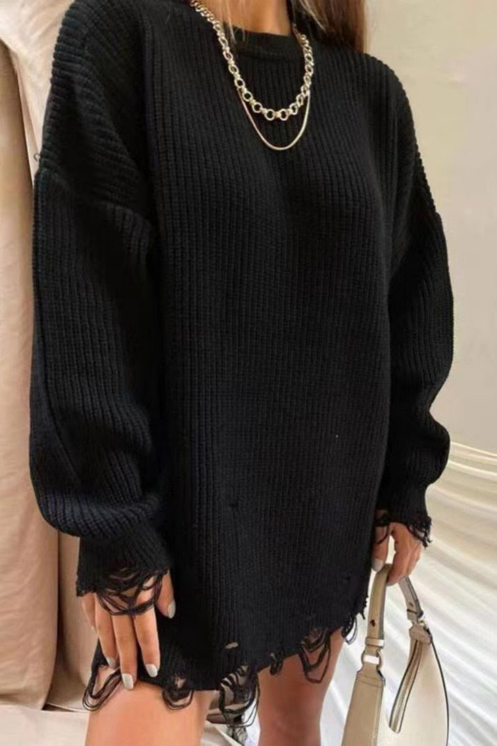 Levoire | Pull Avec Col Ronde Et Éléments Effilochés Noir