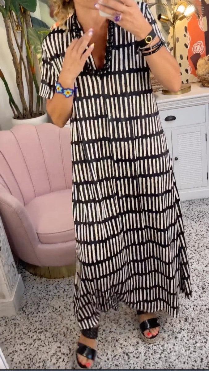 Levoire | Robe maxi à manches courtes Noir et blanc